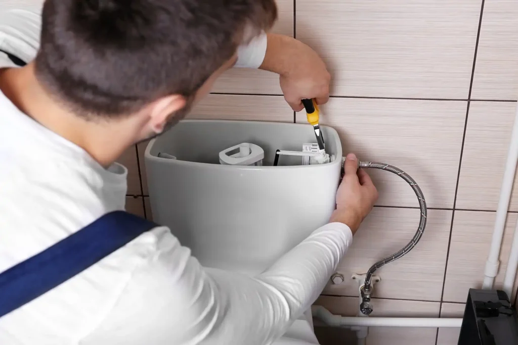 man fixing toilet